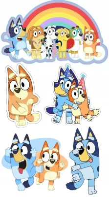 Bluey – duha a rodinka – jedlý papír na hranatý dort