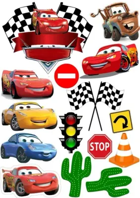 Cars – Auta – semafor a vlajky – jedlý papír na hranatý dort