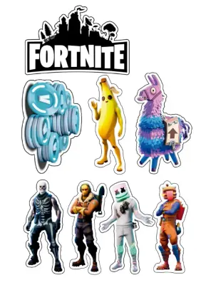 Fortnite – výřezy skinů a lamy – jedlý papír na hranatý dort