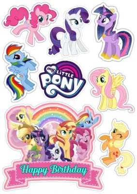Můj Malý Pony – výřezy s přáním – jedlý papír na hranatý dort