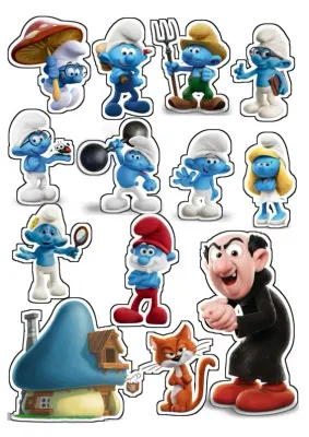 Šmoulové – Gargamel a Azrael – jedlý papír na hranatý dort