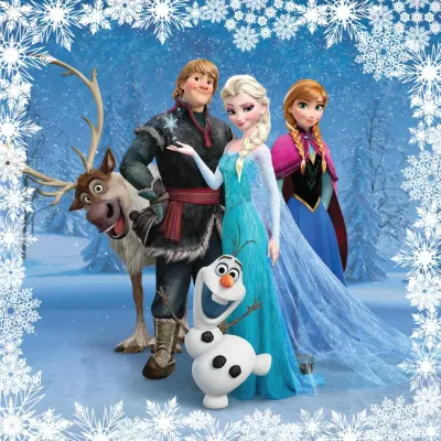 Frozen – parta ve sněhovém rámu – jedlý papír na hranatý dort