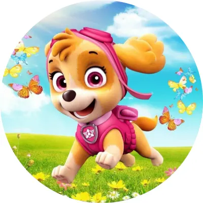 Paw Patrol – Tlapková Patrola – Skye na louce s motýly – jedlý obrázek na dort