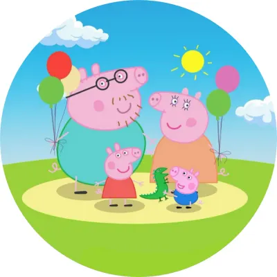 Prasátko Peppa – rodinka s balónky – jedlý obrázek na dort