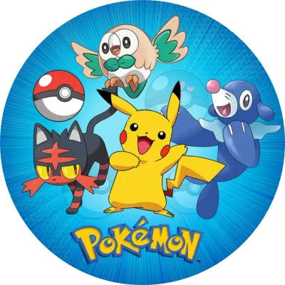 Pokémon – Pikachu a startéři z Aloly – jedlý obrázek na dort