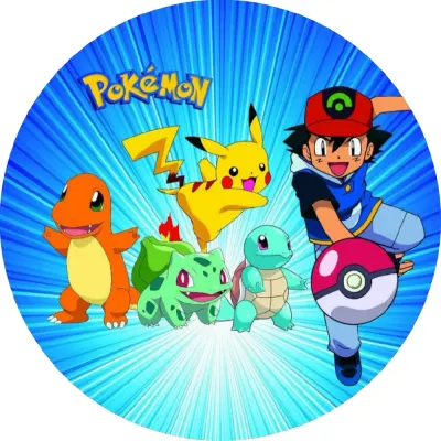 Pokémon – Ash s Pokéballem v paprscích – jedlý obrázek na dort