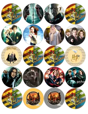 Harry Potter – kolečka s postavami – jedlý papír na hranatý dort