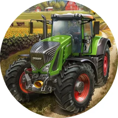 Traktor – zelený u farmy – jedlý obrázek na dort