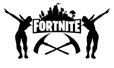 Fortnite – taneční siluety s logem – jedlý papír na hranatý dort