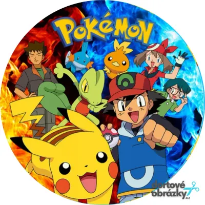 Pokémon – Ash a přátelé v plamenech – jedlý obrázek na dort