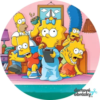 Simpsonovi – rodinka na gauči – jedlý obrázek na dort