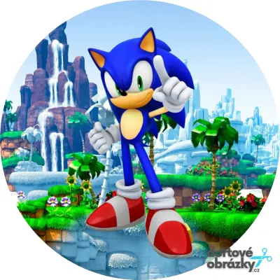 Sonic – v zelené krajině – jedlý obrázek na dort