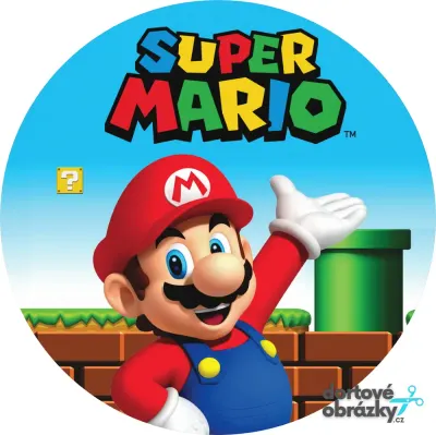 Super Mario – Mario s logem a trubkou – jedlý obrázek na dort