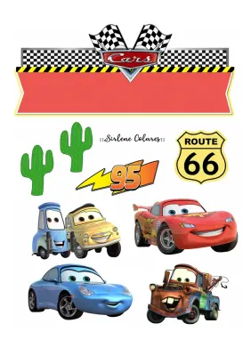 Cars – cedule Route 66 a kaktusy – jedlý papír na hranatý dort