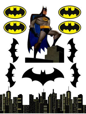 Batman – panorama města a netopýři – jedlý papír na hranatý dort