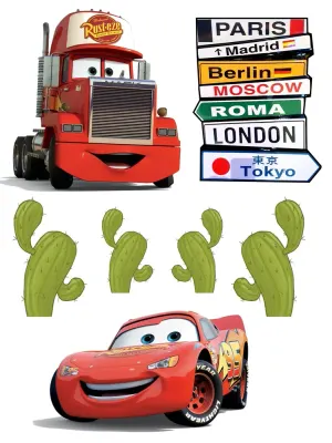 Cars – Mack a směrovky – jedlý papír na hranatý dort