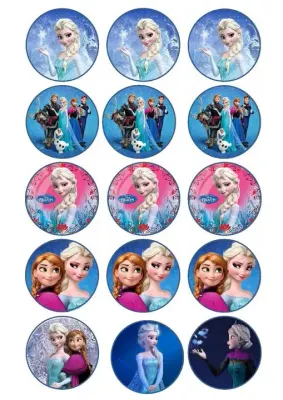 Frozen – 20 koleček s portréty – jedlý papír na hranatý dort