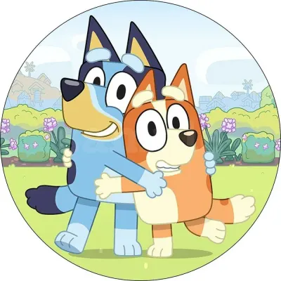 Bluey – Bluey a Bingo na zahradě – jedlý obrázek na dort