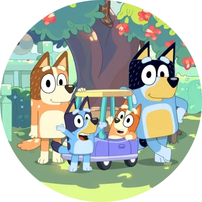 Bluey – rodinka v autíčku – jedlý obrázek na dort