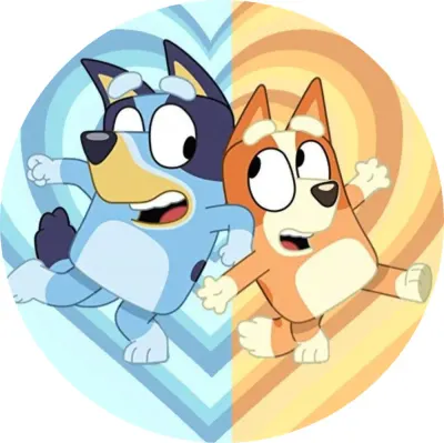 Bluey – Bluey a Bingo na modro-oranžovém – jedlý obrázek na dort