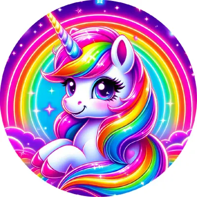 Jednorožec – Unicorn – v neonové duze – jedlý obrázek na dort