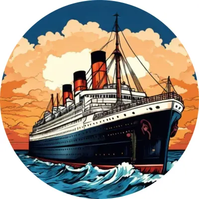 Titanic – kreslený při západu slunce – jedlý obrázek na dort