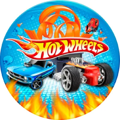 Hot Wheels – logo a auta na modrém – jedlý obrázek na dort