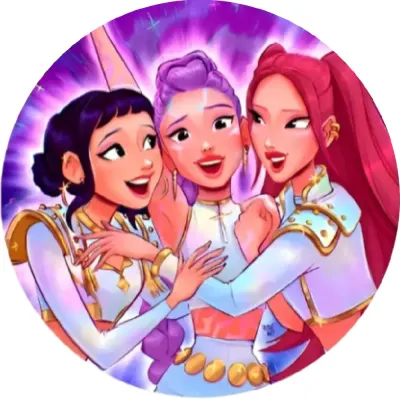 K Pop – Lovkyně Démonů – Hunterx – objímající se trio – jedlý obrázek na dort
