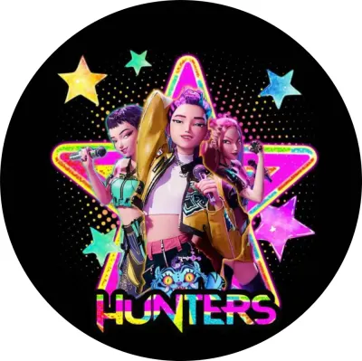 K Pop – Lovkyně Démonů – Hunterx – zpěvačka v neonové hvězdě – jedlý obrázek na dort