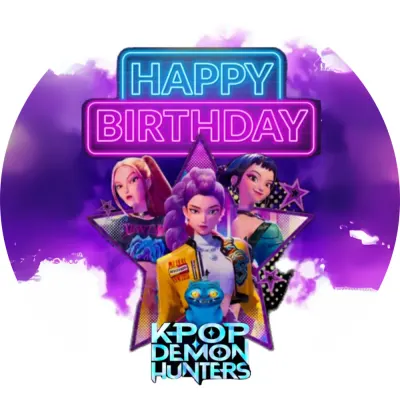 K Pop – Lovkyně Démonů – Hunterx – neonové přání s hvězdou – jedlý obrázek na dort
