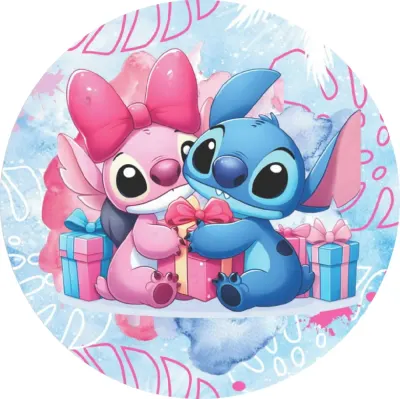 Lilo a Stitch – s Angel a dárky – jedlý obrázek na dort