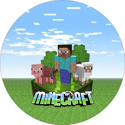 Minecraft – Steve s prasátky na louce – jedlý obrázek na dort