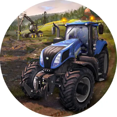 Traktor – modrý v lese – jedlý obrázek na dort
