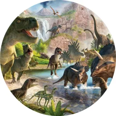 Dinosauři – stádo u vodopádu – jedlý obrázek na dort