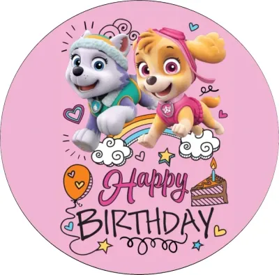 Paw Patrol – Happy B – Day – Růžová – jedlý obrázek na dort