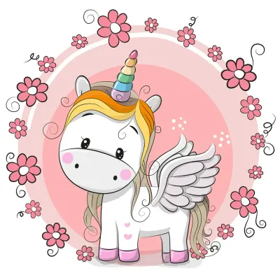 Jednorožec Unicorn – Kytičky – jedlý obrázek na dort