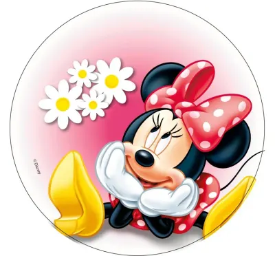 Minnie – zasněná s kytičkami – jedlý obrázek na dort
