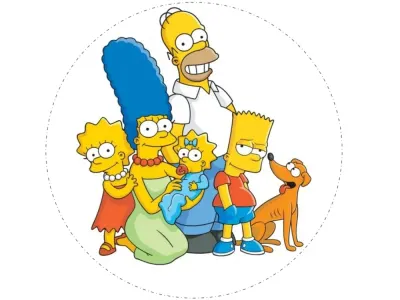 Simpsonovi – rodinka na bílém kruhu – jedlý papír na hranatý dort