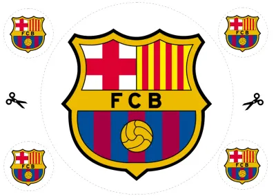 FC Barcelona (FCB) – znak na bílém s kolečky – jedlý papír na hranatý dort
