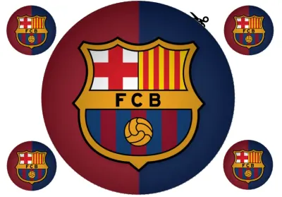 FC Barcelona (FCB) – znak na modro-rudém – jedlý papír na hranatý dort