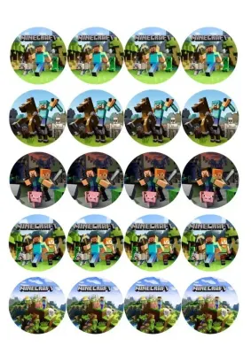 Minecraft – 20 koleček s krajinou – jedlý papír na hranatý dort