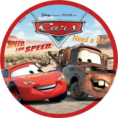 Cars (Auta) – Blesk a Burák s logem – jedlý obrázek na dort