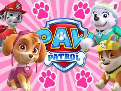 Paw Patrol aneb Tlapková patrola – Skye a logo na růžové – jedlý papír na hranatý dort