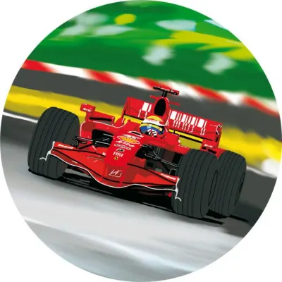 Formule – červený vůz v zatáčce – jedlý obrázek na dort