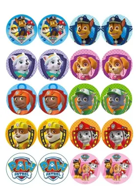 Tlapková patrola – Paw patrol – 20 koleček celé party – jedlý papír na cupcakes