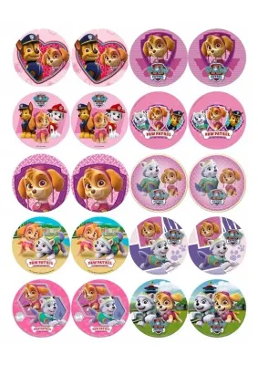 Tlapková patrola – Paw patrol – 20 koleček na růžovém – jedlý papír na cupcakes