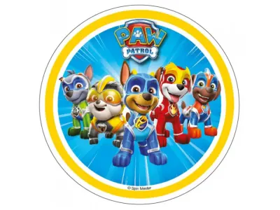 Paw Patrol – Mighty Pups ve žlutém kruhu – jedlý obrázek na dort