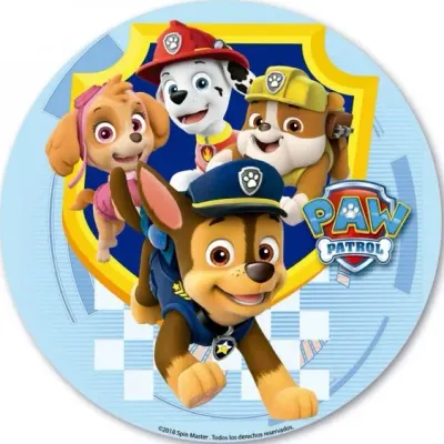 Paw Patrol – parta na modrém štítu – jedlý obrázek na dort