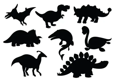 Dekorace na dort: Siluety / Dinosauři – jedlý papír na hranatý dort