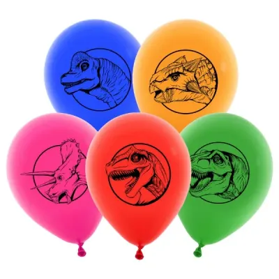 Balónky s potiskem Dino Jurassic, 30 cm, 5 ks – PartyDeco
